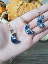 Sodalite Moon Necklace - Gold